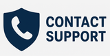 Contact support icon with a shield and phone symbol on a white background