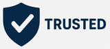 Logo with a shield and check mark on a white background